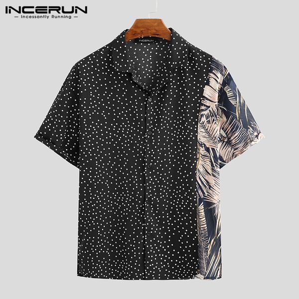 

incerun 2020 men casual shirt polka dot patchwork lapel short sleeve button camisa summer fashion hawaiian shirts streetwear 7, White;black