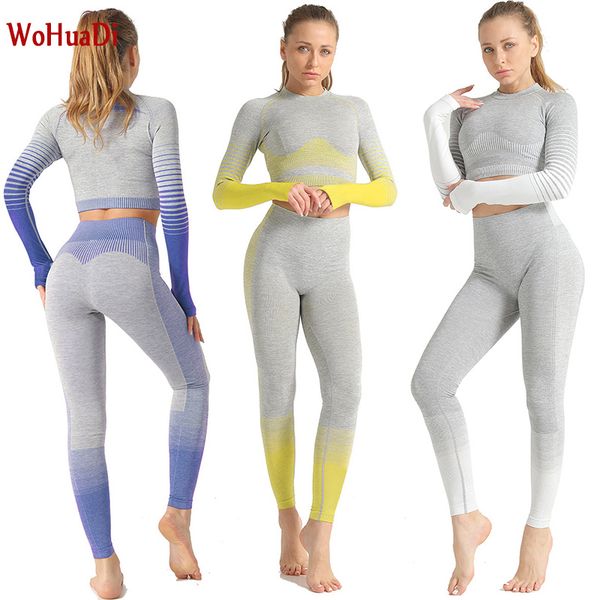 

women's seamless yoga suits hip yoga pants long-sleeved shirt elastic fitness leggings sports set clothes ropa deportiva mujer, White;red