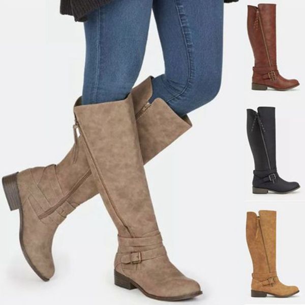 

puimentiua women boots imitation suede shoes winter long boots women footwear knee snow metal buckle high heel, Black