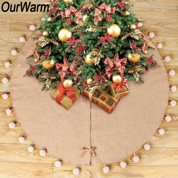 

ourwarm 122cm burlap christmas tree skirt natural pompom xmas tree skirt carpet christmas decorations party ornaments