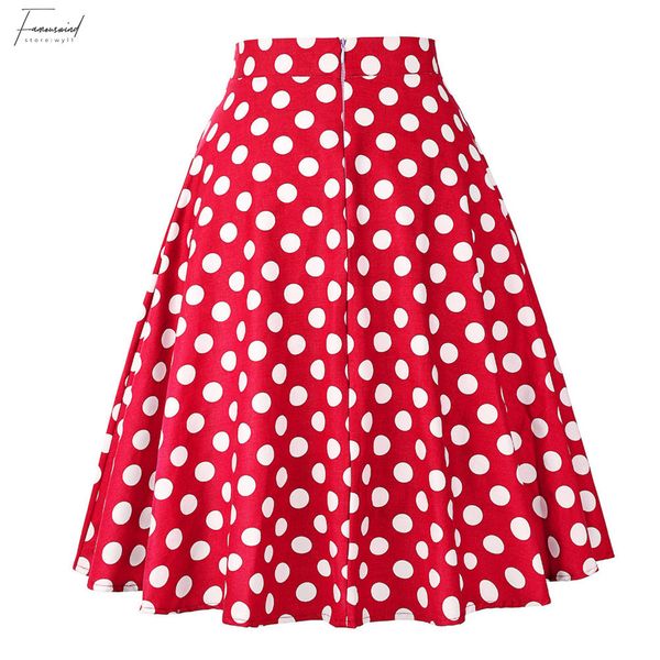 

women skirts midi summer skater skirt runway vintage rockabilly skirts red womens pinup 50s 60s cotton polka dot pattern skirts, Black