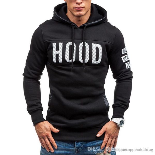 

letter print mens hoodies winter thick long sleeve hooded mens sweatshrits fashion teenager, Black