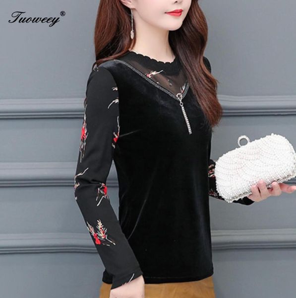 

2019 long sleeve women's hollow out shirts o neck floral patchwork casual blusas flower fitness women plus size 4xl, White