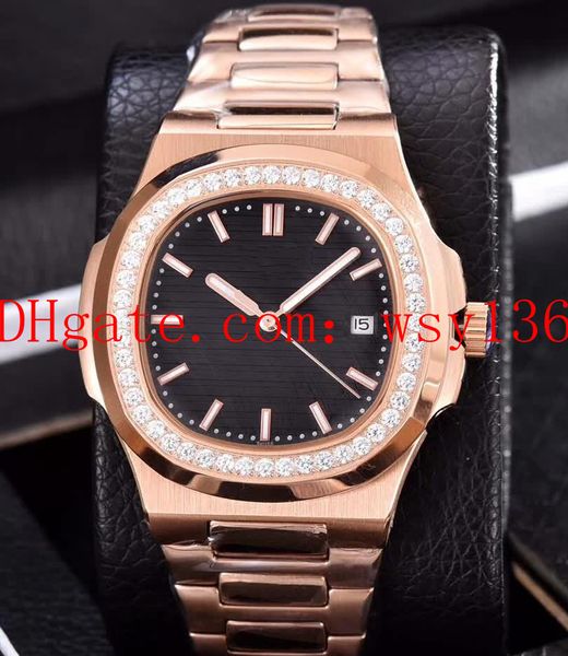

6 colors men's watch nautilus 18k rose gold diamond bezel 5711/1a 40mm mechanical automatic movement mens watch transparent back, Slivery;brown