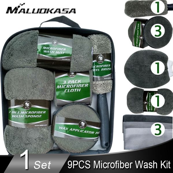 

kit 9pcs автомобиля мойка автомобиля очистка microfiber полотенце автомобиля детализация кисть губка rag для автомобилей вафельные для кухни
