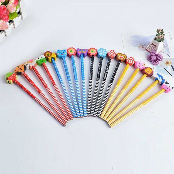 

10pc creative cartoon animal wood pencil eraser pencil new standard child student learning stationery school office supplies