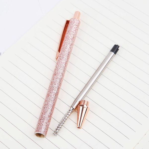 

luxury bling metal ballpoint pen 1.0mm glitter oil flow pens office supplies school stationery l41e, Blue;orange
