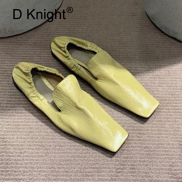 

2020 new retro yellow flat loafer shoes women british style square toe leather slip on lady ballet flat shoes simple women flats, Black