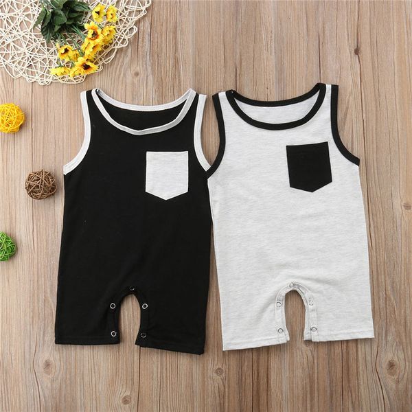 

emmababy newborn baby girl boy romper pocket sleeveless romper infant jumpsuit outfits clothes spring summer clothing gifts, Blue
