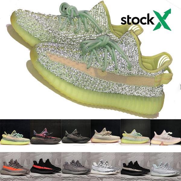 

stock x kanye west running shoes v2 shoes for men women black clay glow static yeehu yeezreel trainers sneakers 3m reflective