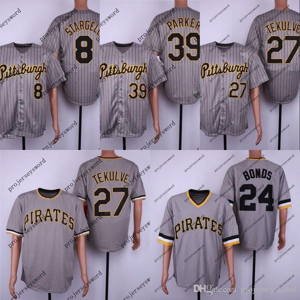 

Mens Pittsburgh Jersey 8 Willie Stargell 27 Kent Tekulve 24 Barry Bonds 39 Dave Parker Stitched Baseball Jerseys Grey Free Shipping
