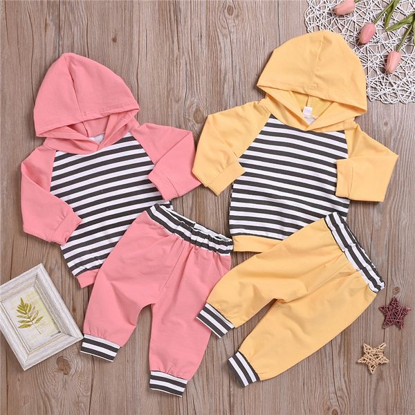 

new baby kids clothes sets 2 colors spring autumn kids striped hoodie solid trousers two piece sets kids designer clothes mjy647, White