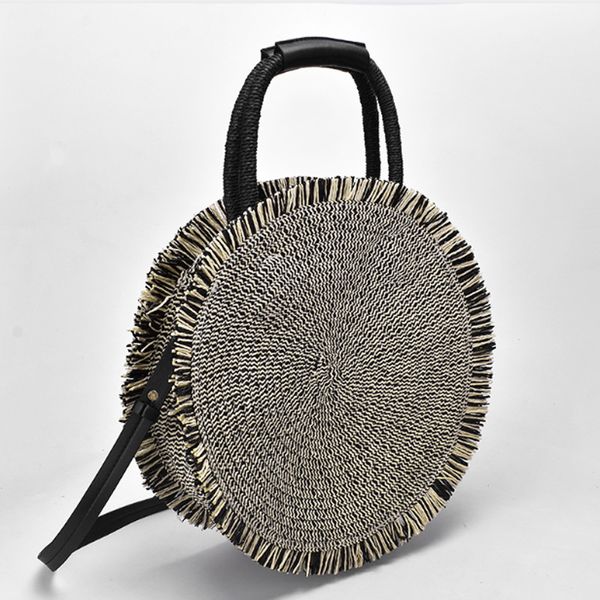 

new women bag handmade rattan round handbag for casual shoulder beach bag tote fashion purse high quality