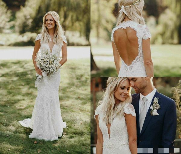 2019 Stunning Lace Plus Size Wedding Dresses Boho Bohemian Hollow
