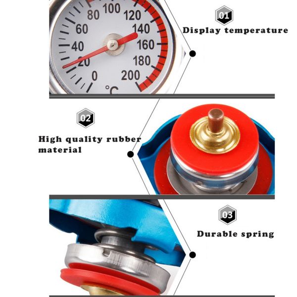 

new 0.9/1.1/1.3bar safe thermo radiator cap tank cover with big/small head water temperature gauge car tank cover