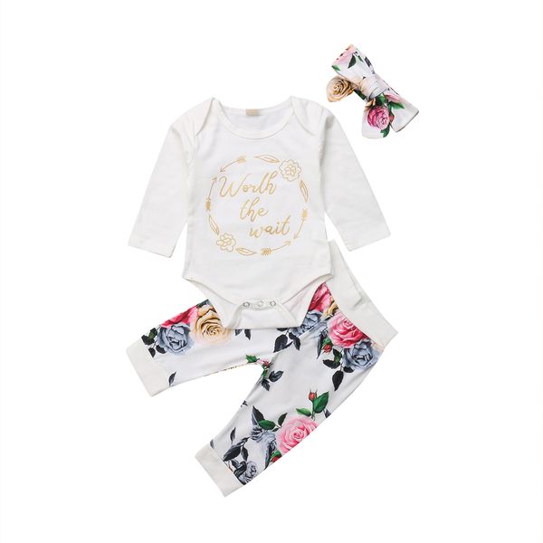 

new arrival newborn infant kid baby girls clothes sets cotton casual popular o-neck romper floral pants outfits set clothes, Pink;blue