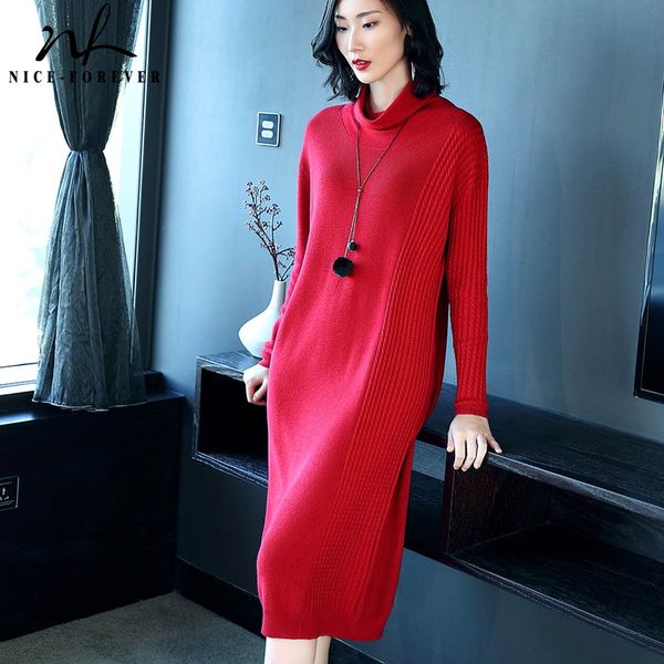 

nice-forever causal solid color long sleeve straight knit vestidos business party women office winter sweater dress tm029, Black;gray