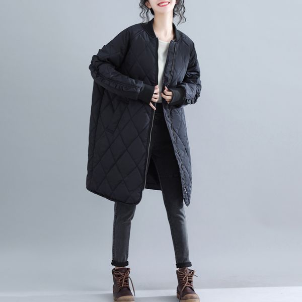 

autumn winter women parkas large size solid color long sleeve female clothes loose casual women yoyikamomo, Black