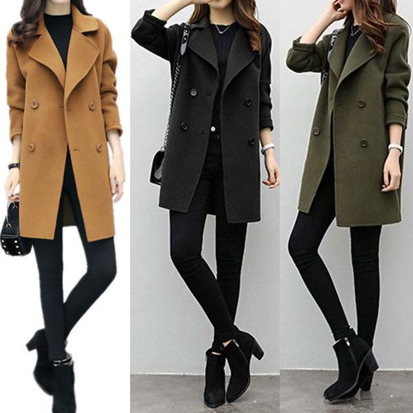 

newly autumn winter women casual coats turn-down collar warm long sleeve slim lapel cardigan outwear m99, Black