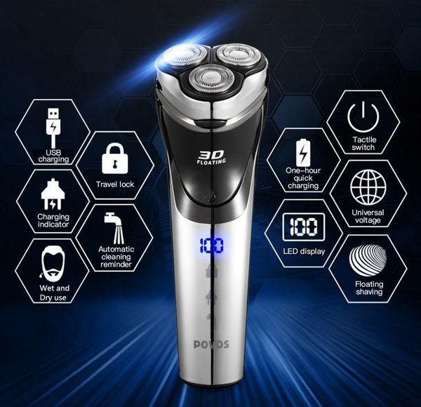 

povos factory direct sale rechargeable electric shaver for men shaving usb charge razor triple blades waterproof pw826