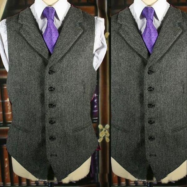 Nova Colete De Lã Do Noivo Coletes de Casamento Slim Fit Entalhado Lapela Seis Botões Dos Homens Coletes Custom Made Barato Parte Prom Vest