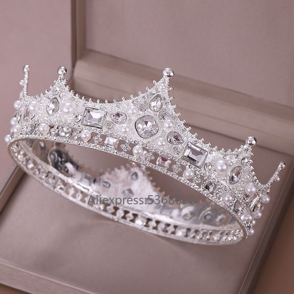 

wholesale full circle gold prom accessories king men's crown round imperial medieval gold rhinestone tiara a1