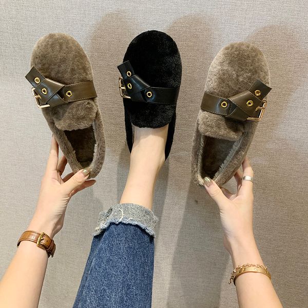 

loafers fur moccasin shoes women autumn casual female sneakers round toe all-match shallow mouth flats moccasins fall winter, Black