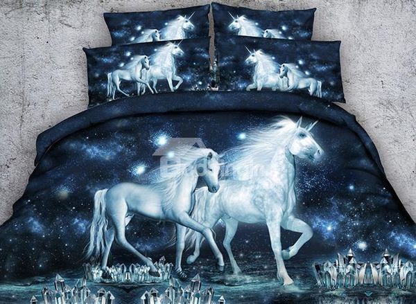 

unicorn and crystal printed cotton 4-piece 3d galaxy bedding sets/duvet covers