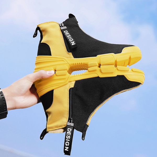 

yellow shoes autumn winter zapatos de hombre botas high style ankle shoes casual fashion men winter zip sneakers men, Black