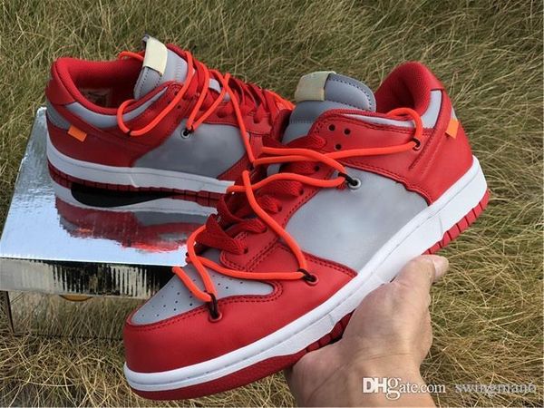 

горячие аутентичные off dunk низкая кожаная коллекция белые кроссовки университет красный волк серый спортивная обувь мужчины спортивные кро