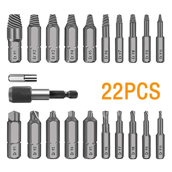 

damaged screw extractor remove set broken screw or bolt stripped remover 22pcs e3