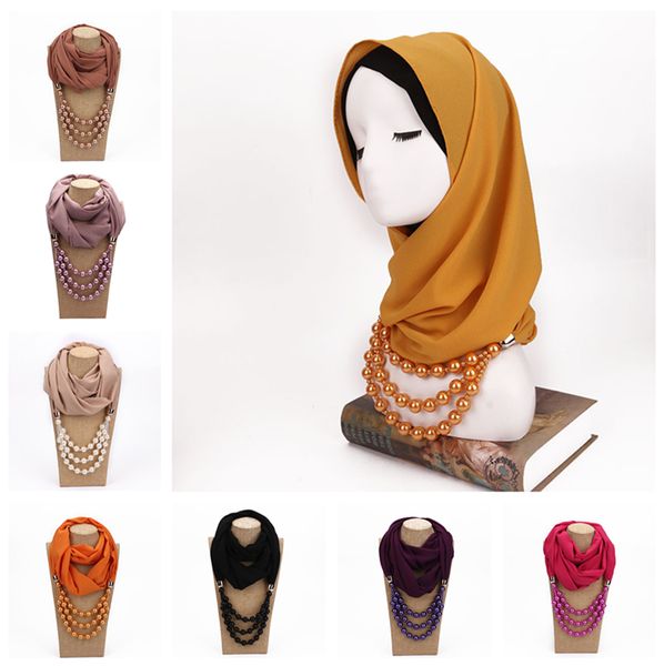 

women scarf necklace jewelry alloy pendant chiffon scarf pearl shawls and wraps soft female accessories le373, Red;brown