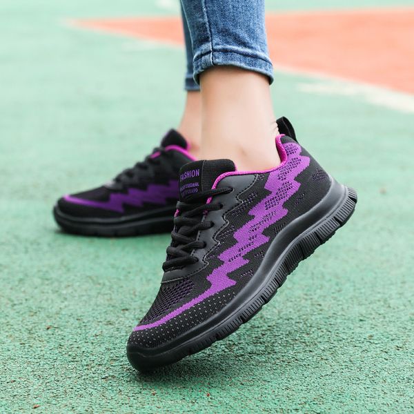 

sneakers female shoes women wedges shoes casual flats lady platform autumn soft comfortable flyknit fashion mixed colors lace-up, Black