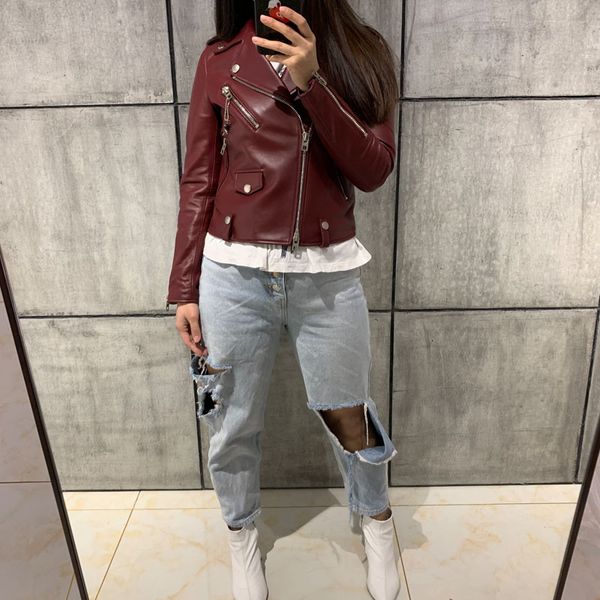 

ladies real leather jacket women genuine leather jacket, Black