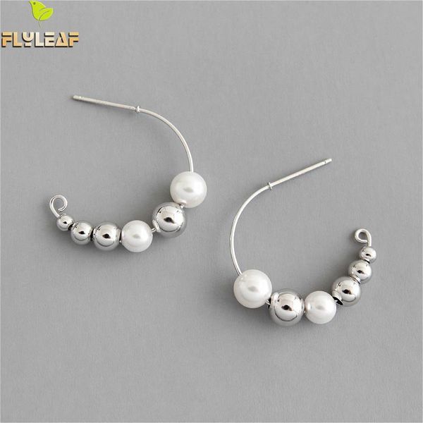 

flyleaf semicircle beads pearl drop earrings for women handmade 925 sterling silver fine jewelry, Golden;silver