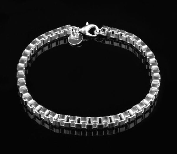 

4mm 19cm box chain link bracelet 925 sterling silver plated fashion bracelets jewelry high quality, Black