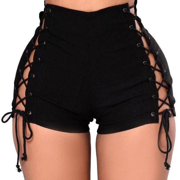 

ladies short pants women summer high waist zip skinny denim lace up mini shorts pants y515, Blue