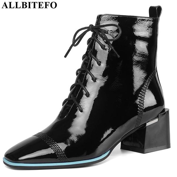 

allbitefo real genuine leather leisure autumn winter frenulum ankle boots square toe women boots comfortable fashion girls, Black