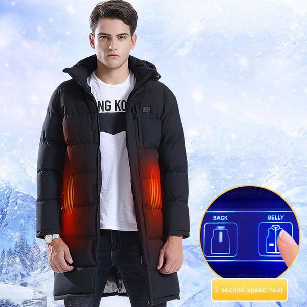 

men's electric heated coat winter outdoor long electric heated coat smart usb charging jacket, Blue;black