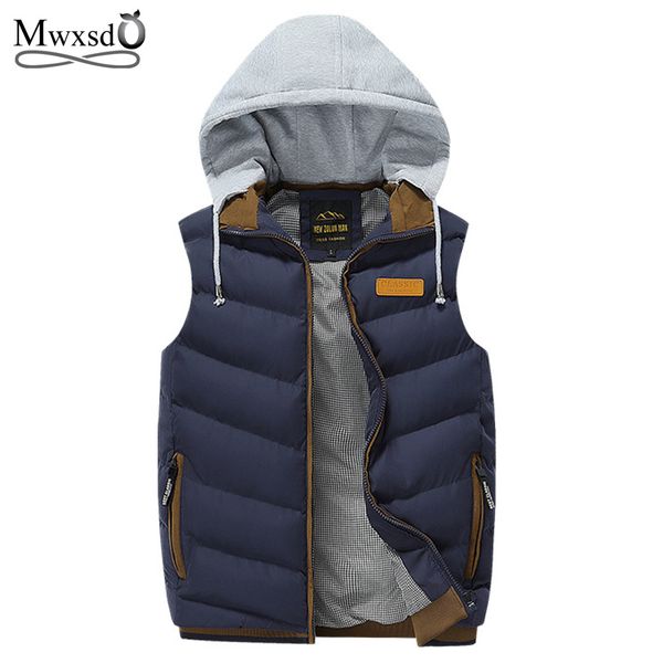 

mwxsd brand 2019 new winter men warm vest male sleeveless waistcoat men's fashion outerwear hooded cotton-padded vest jacket, Black;white