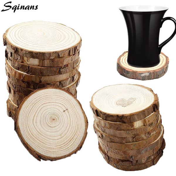 

sqinans natural round wood coasters cup mat tea coffee mug drinks holder table mat wooden coasters for drinks