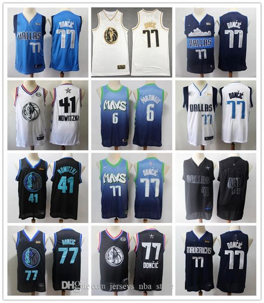 

dallas mavericks jersey luka doncic 77 city edition 41 dirk nowitzki 6 kristaps porzingis swingman basketball jerseys vintage black, Black;red