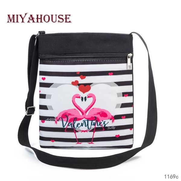 

miyahouse небольшой женский высокое качество холст сумка полосатый и фламинго печатных женщин сумка лоскут двойной молнии