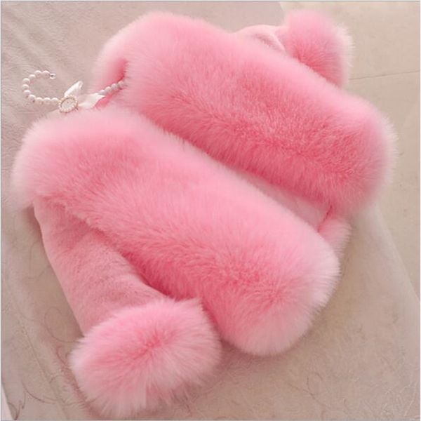 

winter 2016 new girls thick cotton baby button o collar coat princess imitation fur jacket faux fur long sleeve clothing qc861, Blue;gray