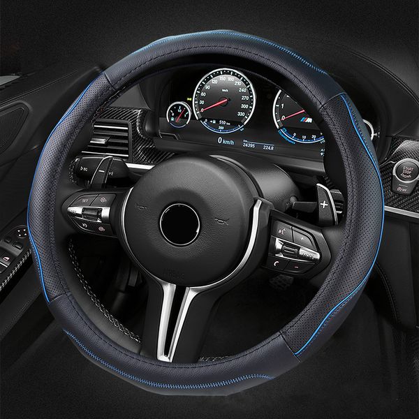 

genuine leather steering wheel cover universal 36/38cm sport design steering wheel covers case auto interior fit for most car