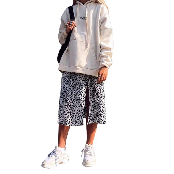 

2019 autumn winter women casual letters print long sleeve hooded sweatshirts oversized pockets pullovers loose t1735335, Black