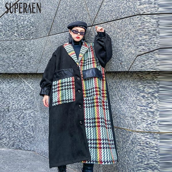 

superaen europe fashion woolen coat female loose pluz size thick wild women coat women 2019 winter new clothing, Black