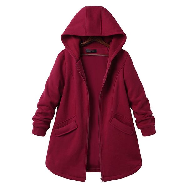 

fasion women plus size long sleeve casual pure color hooded pockets coats outweat lady pure color hooded zipper wardrobe jacket, Black