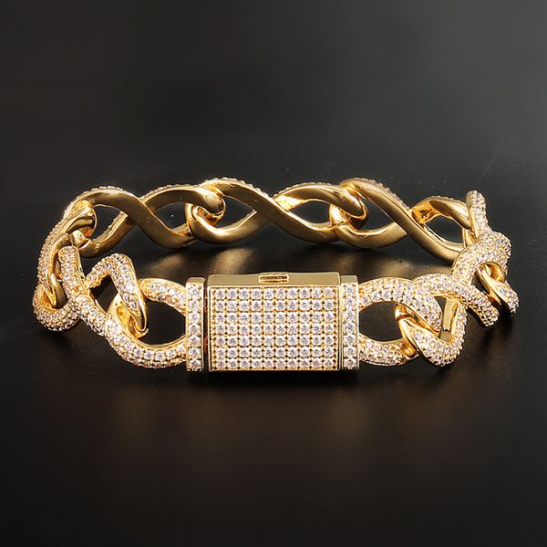 Hip Hop Pulseiras 13 milímetros 8inch Gold Silver Ice Fora Bling Cubic Cadeia Zirconia CZ cubana Bracelet Link for Mens Jewelry