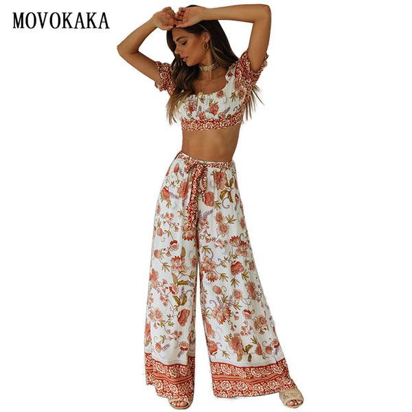 

2020boho women sets women's tracksuit spring summer tracksuit women 2 piece set wide leg pants and fashion outfit, White